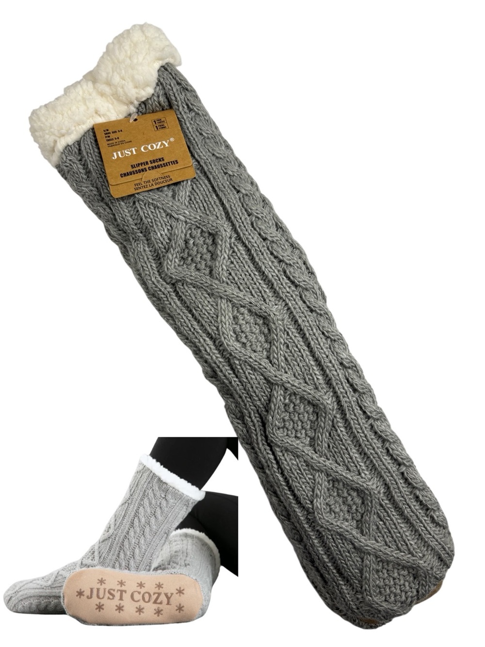 Just Cozy Womens Cozy Knit Slipper Socks Gray Size Small (5-8) NWT